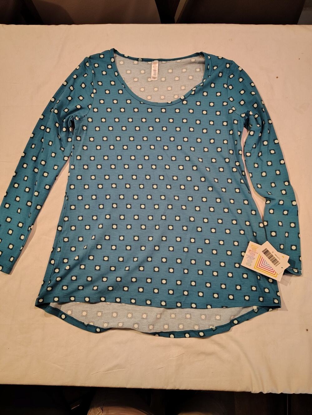 LuLaRoe Lynnae Long Sleeve Shirt Top Size Small NWT S Blue Geometric NEW